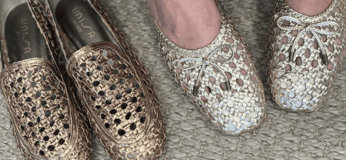 Chaussures femme tressées dorées et mocassins ajourés confort – boutique de chaussures à Salernes
